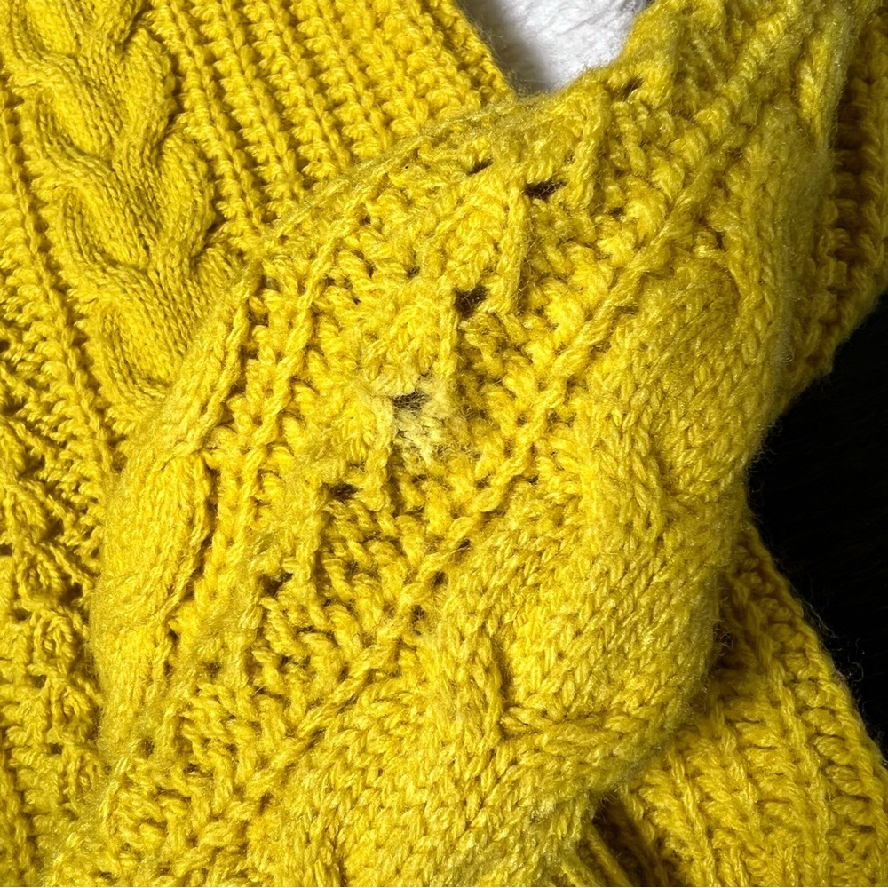 J. Crew Mustard Yellow Pom-Pom Cable Knit Sweater - Picture 13 of 14